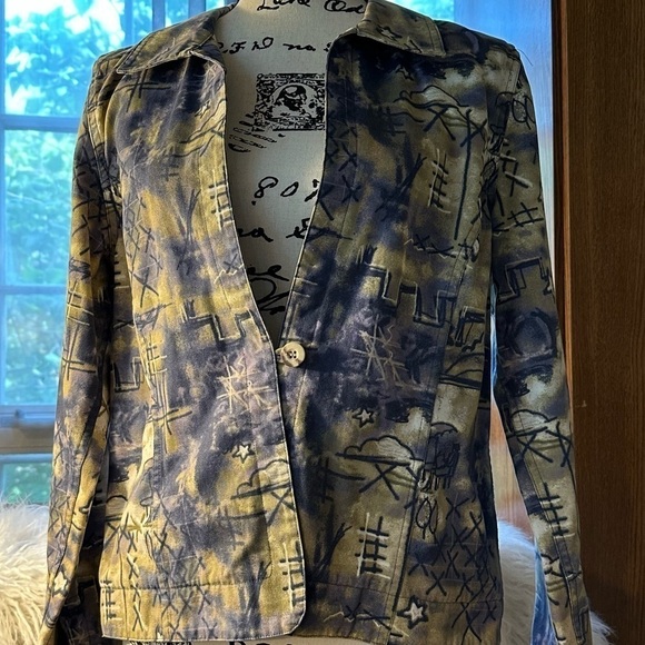 Christopher and Banks Women’s Vintage Blazer Jacket S Tan Purple White Design - Picture 1 of 11